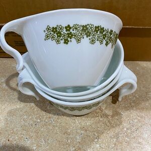 4 Corelle-Cups Green Crazy Daisy Spring Blossom Hook Handles